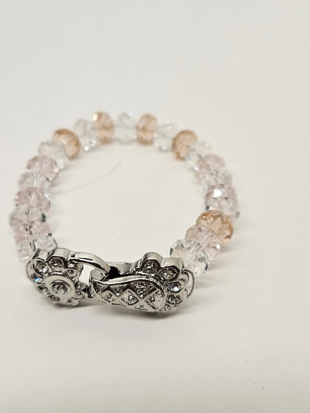 Crystal Bead Stretch Bracelet in Clear, Pink & Peach Girls Kids